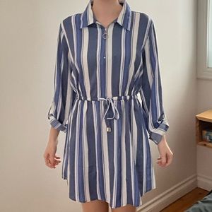 Streetwear society dress casual stripes blue white office tunic